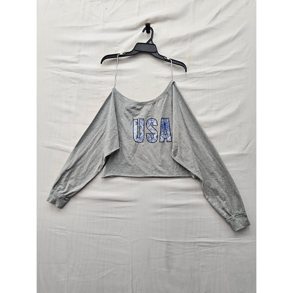 JoyLab Womens USA Graphic Cropped Sweatshirt Gray Cotton Blend Casual Size XS